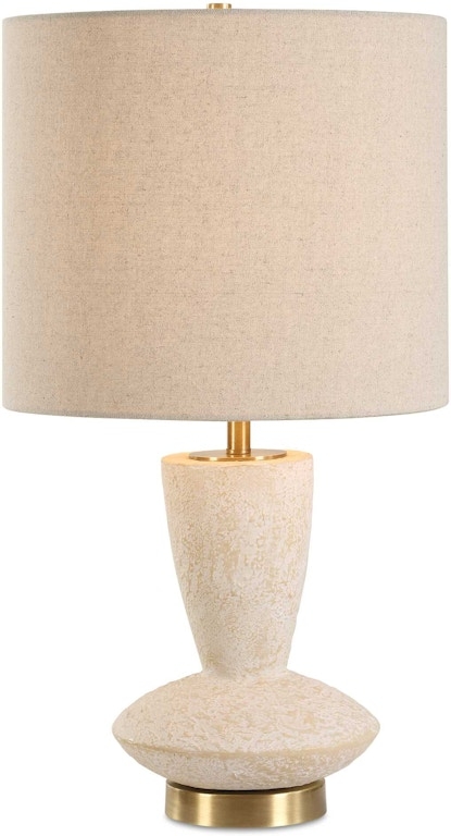Ribbed Ivory Table Lamp accented with Gold Metal Trim and Drum Shade