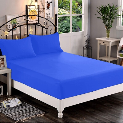 Royal Blue Cotton Sheet Set Slight Sheen Deep Pocket Fit