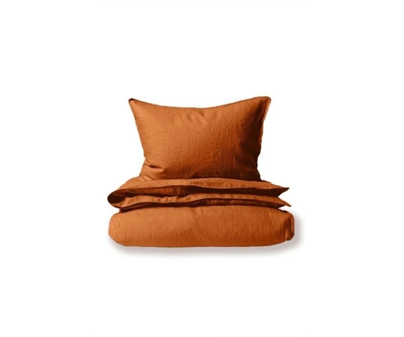 Rust Duvet Cover Set, Linen-Like Texture, Crinkled Woven Fabric