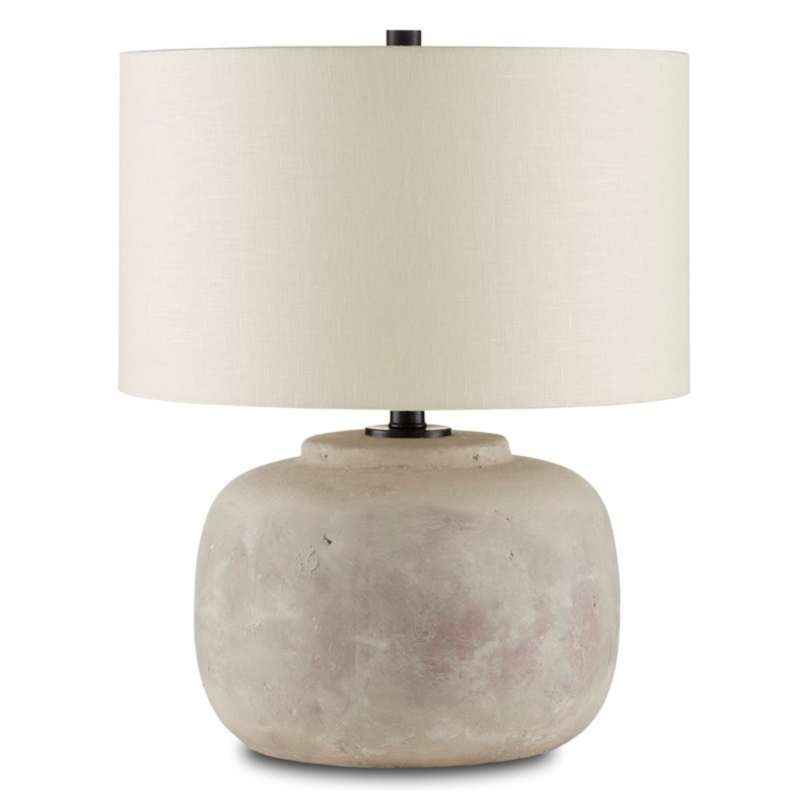 Rustic Antiqued Concrete Table Lamp with Pitted Texture