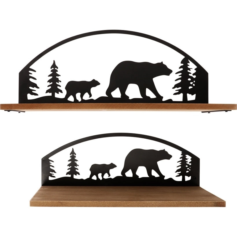 Rustic Bear Lodge Wall Shelves, Set of 2 Metal Silhouettes