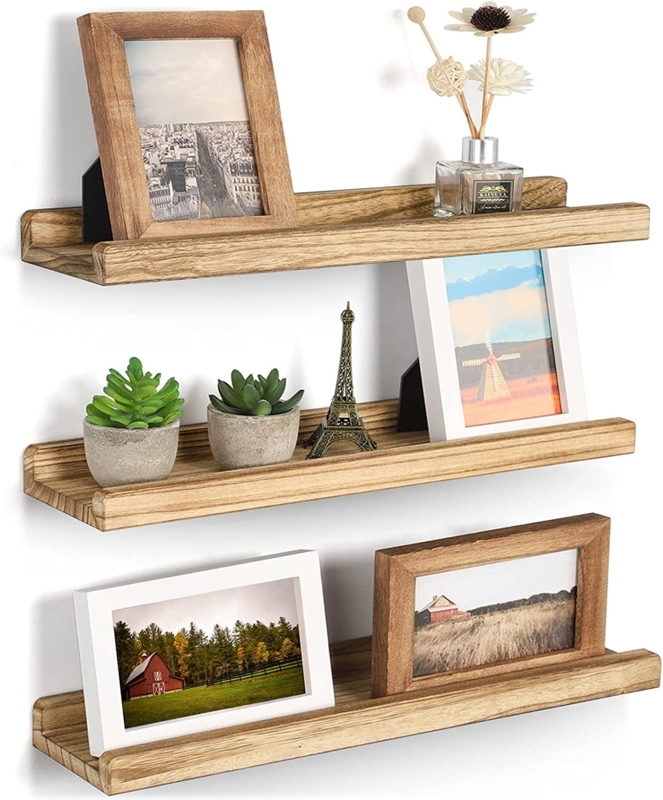 Rustic Brown Floating Shelves with Ledge, Set of 3 Farmhouse Decor