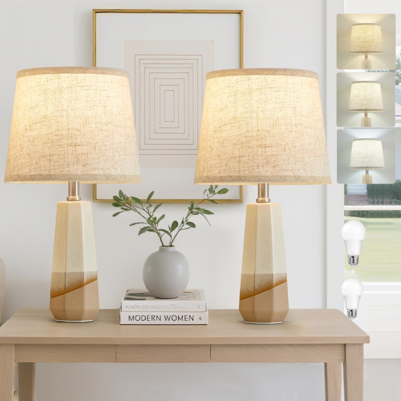 Rustic Brown Table Lamp Set Pitted Ceramic Texture