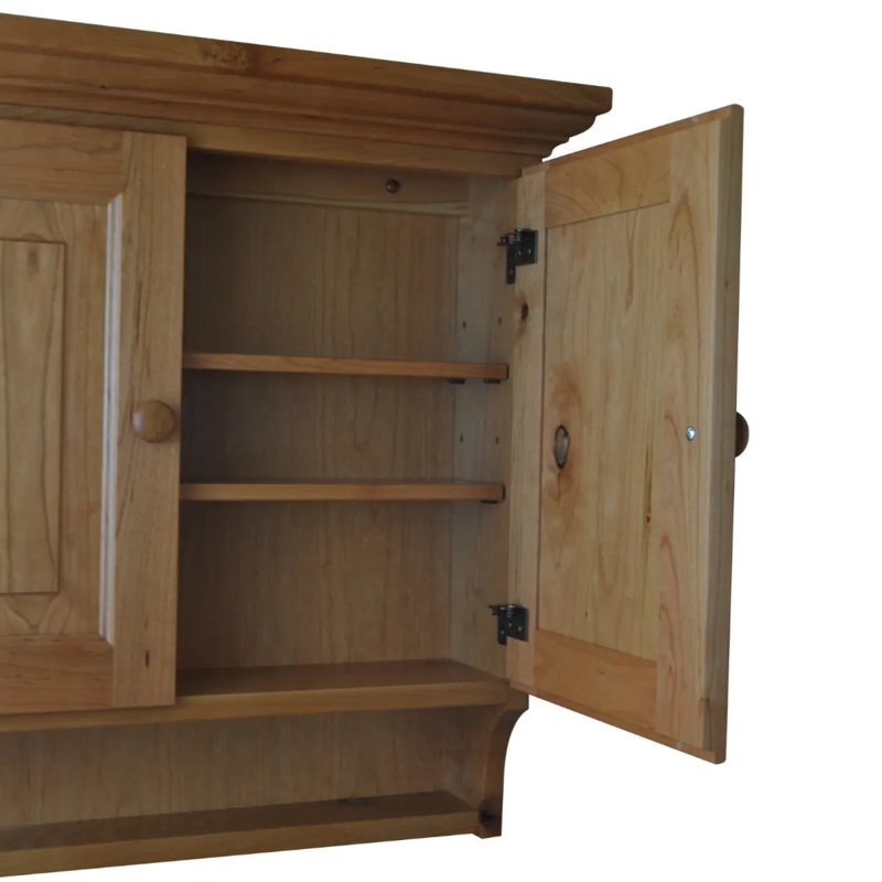 Rustic Cherry Wood Medicine Cabinet with Traditional Crown Molding