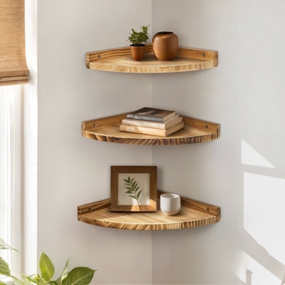 Rustic Chunky Wood Corner Wall Shelves, Lodge Style Floating Ideas