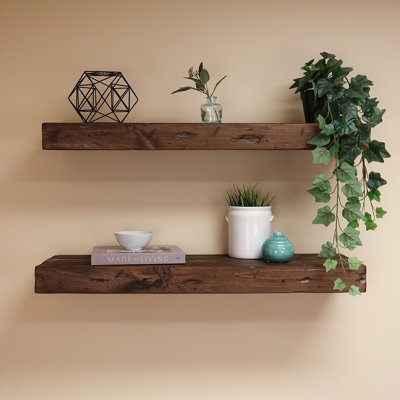 Rustic Distressed Wood Floating Shelf Set, Farmhouse Wall Shelving