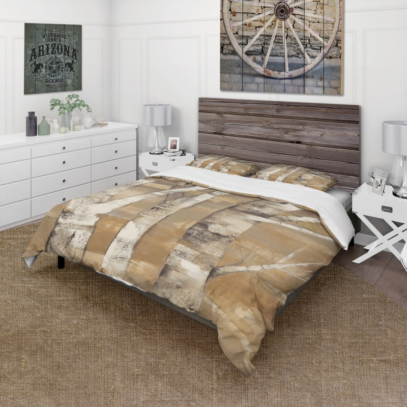 Rustic Duvet Cover Set Photographic Birch Print Autumn Colors Modern