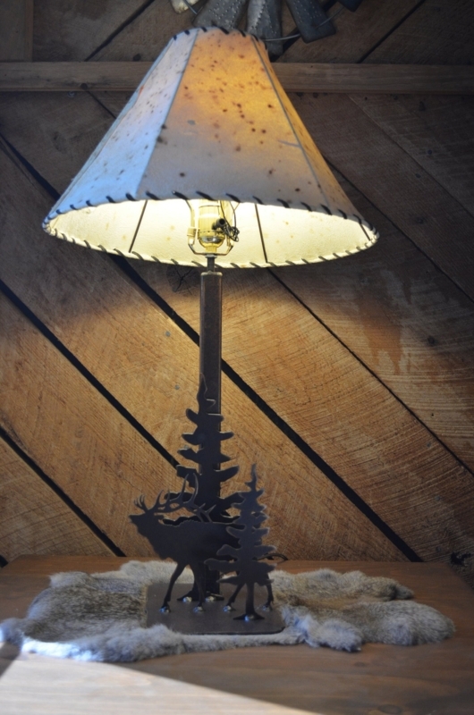 Rustic Elk Silhouette Table Lamp with Wood Block Base