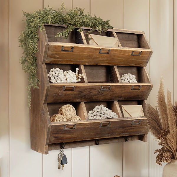 Rustic Farmhouse Entryway Wall Organizer with Nine Cubby Grid