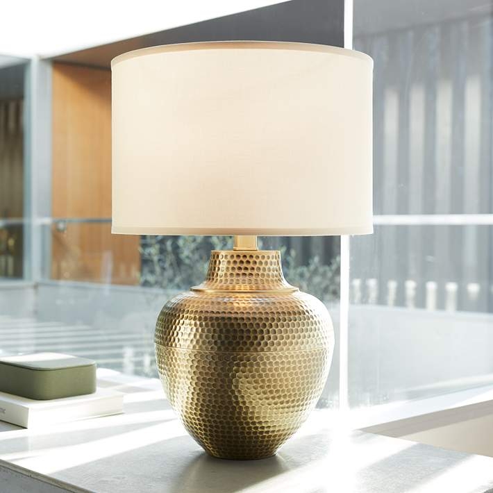 Rustic Hammered Metal Table Lamp with Dark Bronze Finish