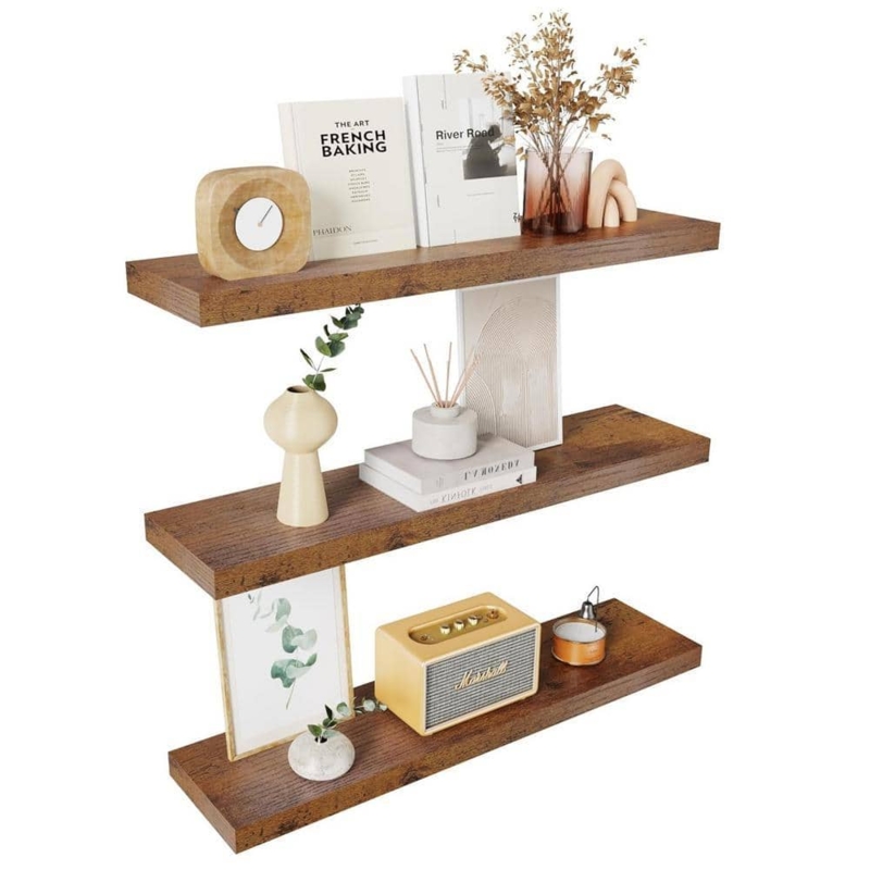 Rustic Industrial Wall Shelf Set, J Shaped Metal Brackets