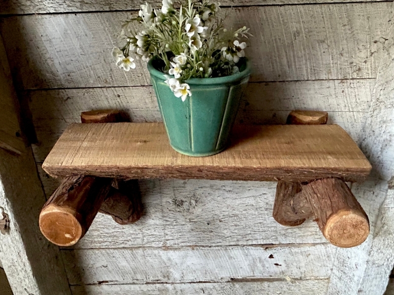 Rustic Live Edge Floating Shelf, Split Log Cabin Style Wall Accent