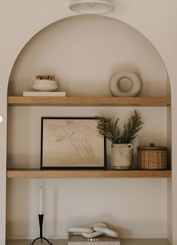 Rustic Modern Light Wood Wall Shelves with Exposed Black Brackets