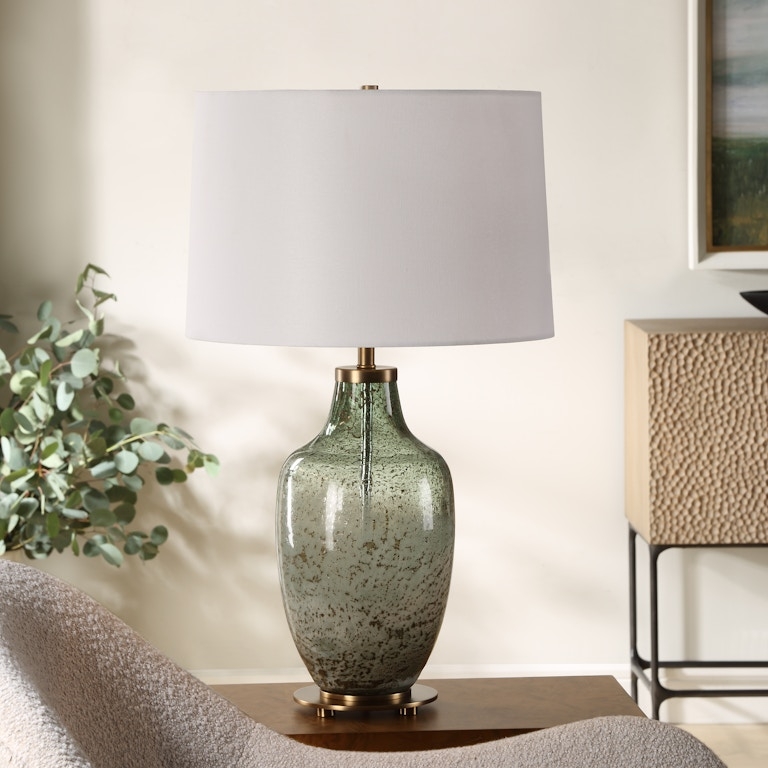 Rustic Modern Olive Glass Table Lamp Pitted Texture Base