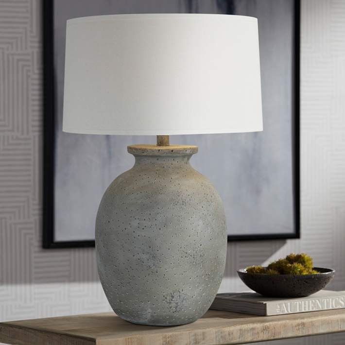 Rustic Pot Base Table Lamp with Distressed Stone Finish