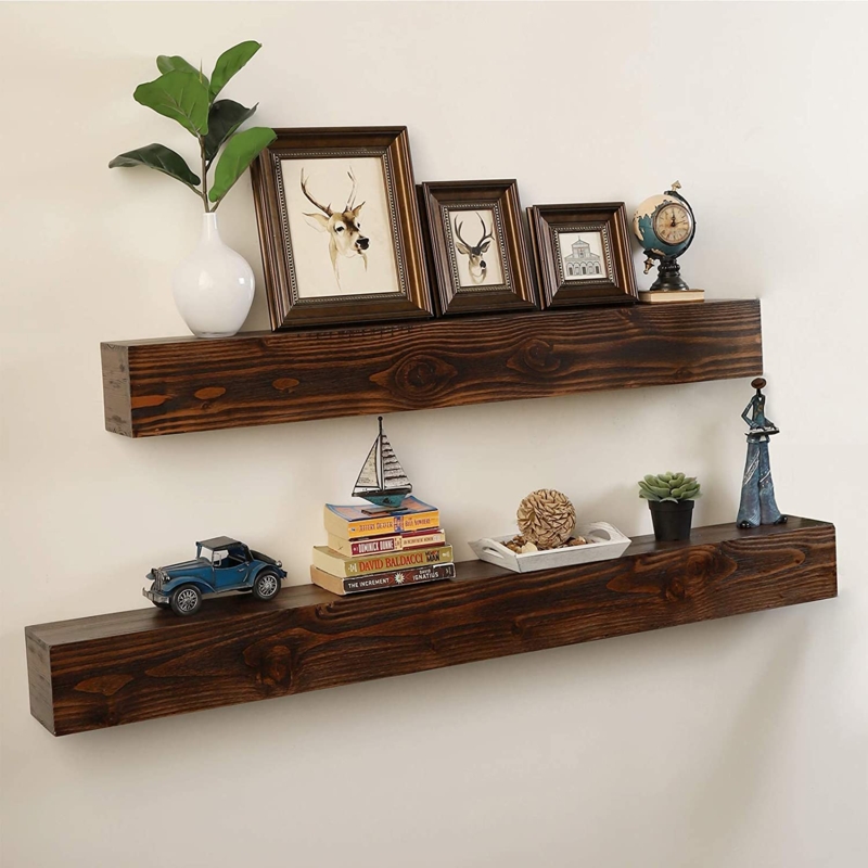 Rustic Walnut Floating Mantel Shelf, Chunky Profile Display