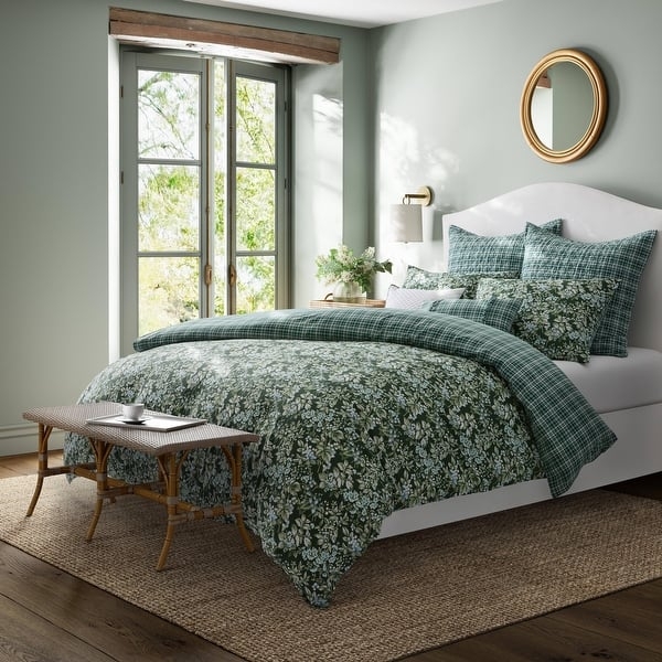 Sage Bramble Floral Duvet Cover Set Cottagecore Print