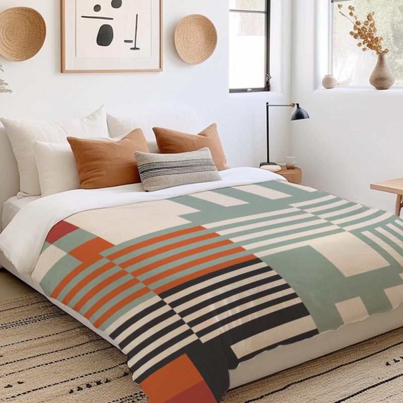 Sage Green And Terracotta Bedding Abstract Geometric Boho Duvet Cover