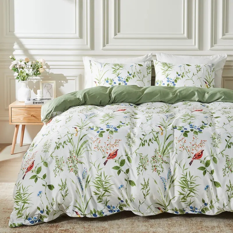 Sage Green Duvet Cover Set, Minimalist Matte Cotton-Like Bedding.