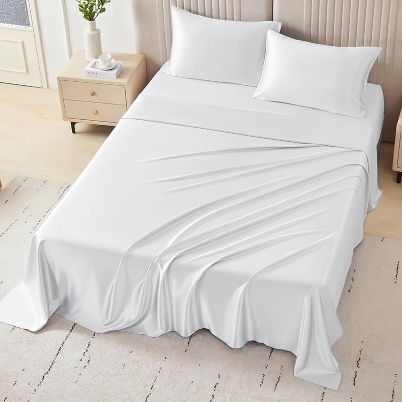 Sage Green High Luster Bed Sheet Set with Folded Back Flat Sheet