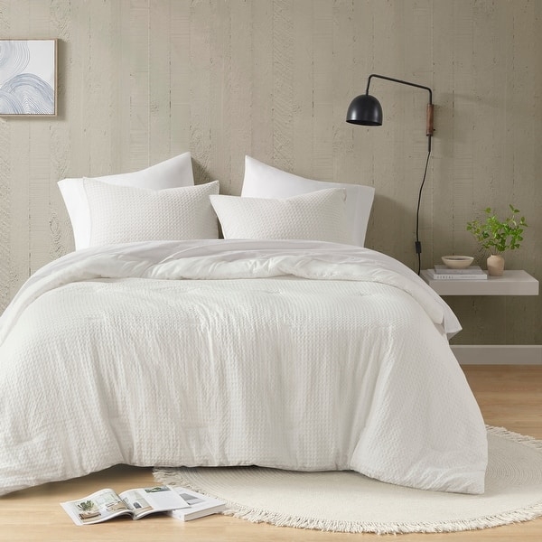 Sage Green Waffle Weave Comforter Set, Modern Boho Style