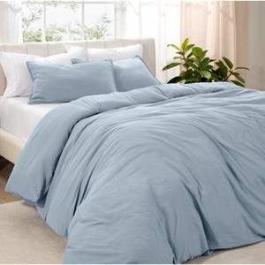 Sandwashed Duvet Cover Set, Dusty Blue, Microfiber, Minimalist Style.