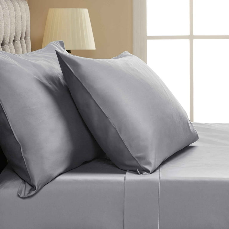 Sateen Pillowcase Set Silver Grey Lustrous Finish Modern Bedding