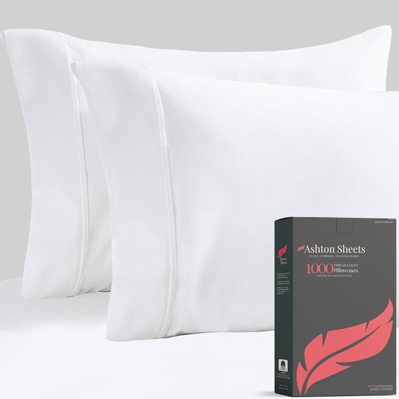 Sateen Pillowcase White Cotton Cooling Hotel Style Bedding
