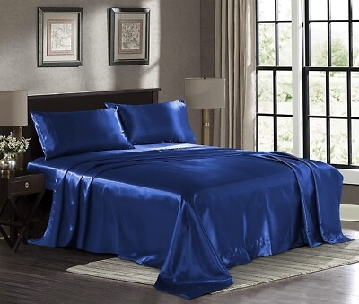 Satin Sheet Set, Reflective Sheen, Modern Glossy Style.