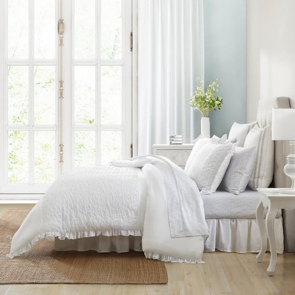 Scalloped Eyelet Comforter Set Cottage Style White Bedroom Decor