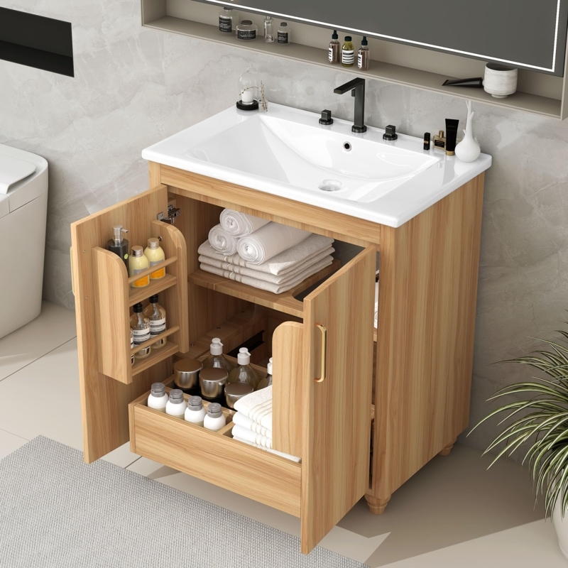 Scandinavian Bathroom Vanity with Slatted Bottom Drawer Feature