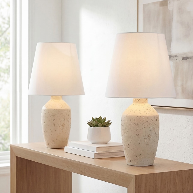 Scandinavian Cream Ginger Jar Table Lamp with Concrete Effect