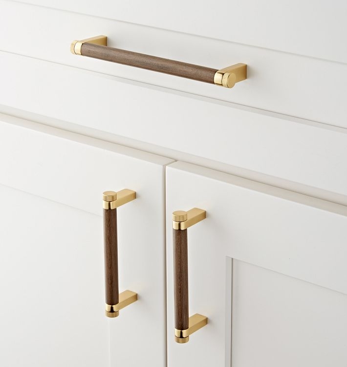 Scandinavian Drawer Pull Minimalist Wood & Brass Bar Handle