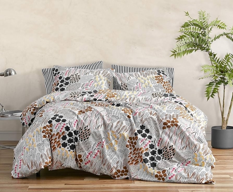 Scandinavian Modern Duvet Cover Set Multicolor Botanical Print