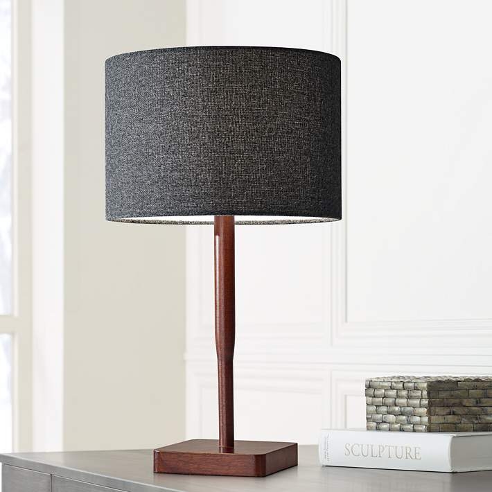 Scandinavian Modern Table Lamp with Walnut Tripod Base and Gray Shade