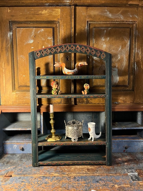 Scandinavian Rosemaling Wall Shelf, Dated 1842 Antique Folk Art
