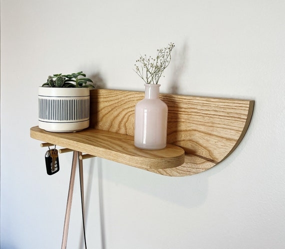 Scandinavian Wood Peg Rail Shelf with Modern Curved Design