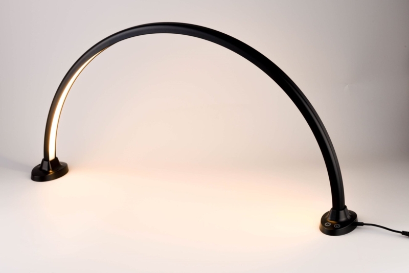 Sculptural Arched Table Lamp, Pebbled Black Texture, Integrated LED