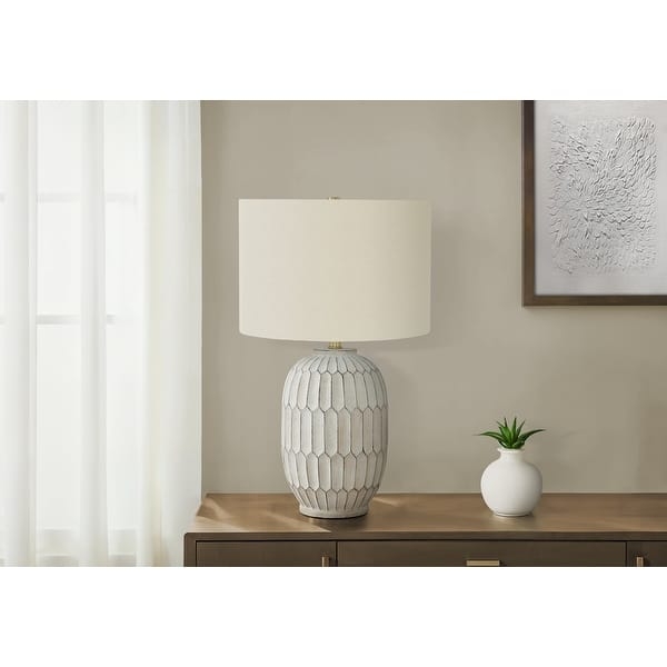 Sculptural Resin Table Lamp, Pitted Stucco Texture and Tapered Shade.