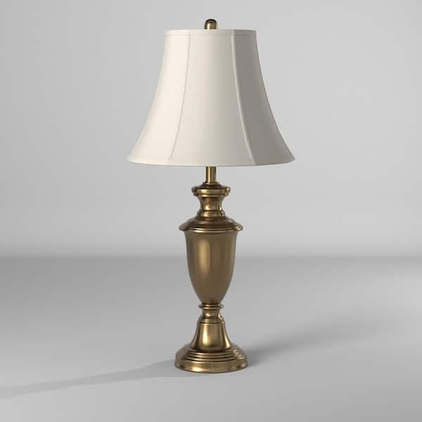 Sculptural Table Lamp: Antique Stacked Geometric Base, Fabric Shade