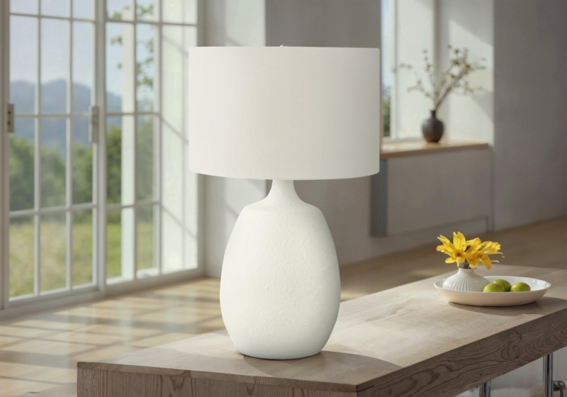 Sculptural Table Lamp, Rock-Like Texture, Plaster Aesthetic for Wabi Sabi.