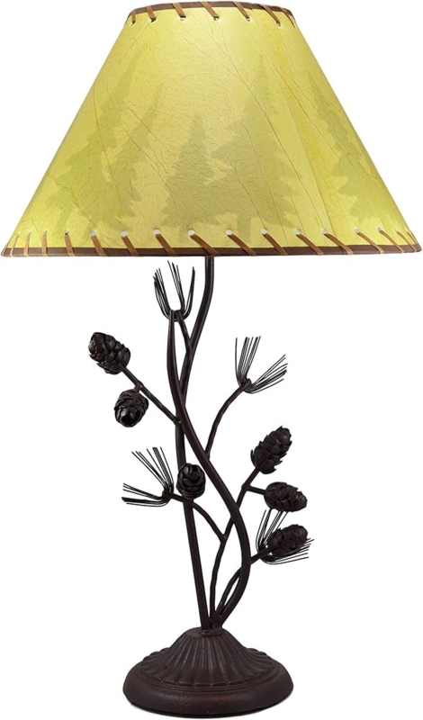 Sculptural Table Lamp with Antique Bronze Patina Pine Tree Base