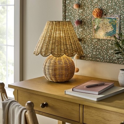 Sculptural Woven Table Lamp with Matching Rattan Shade