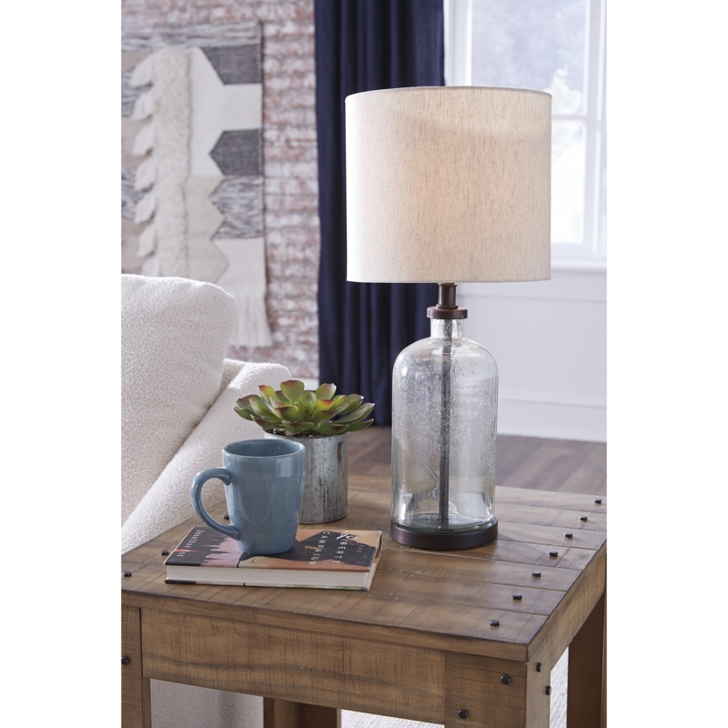 Seeded Glass Jug Table Lamp Clear Base with White Shade Farmhouse
