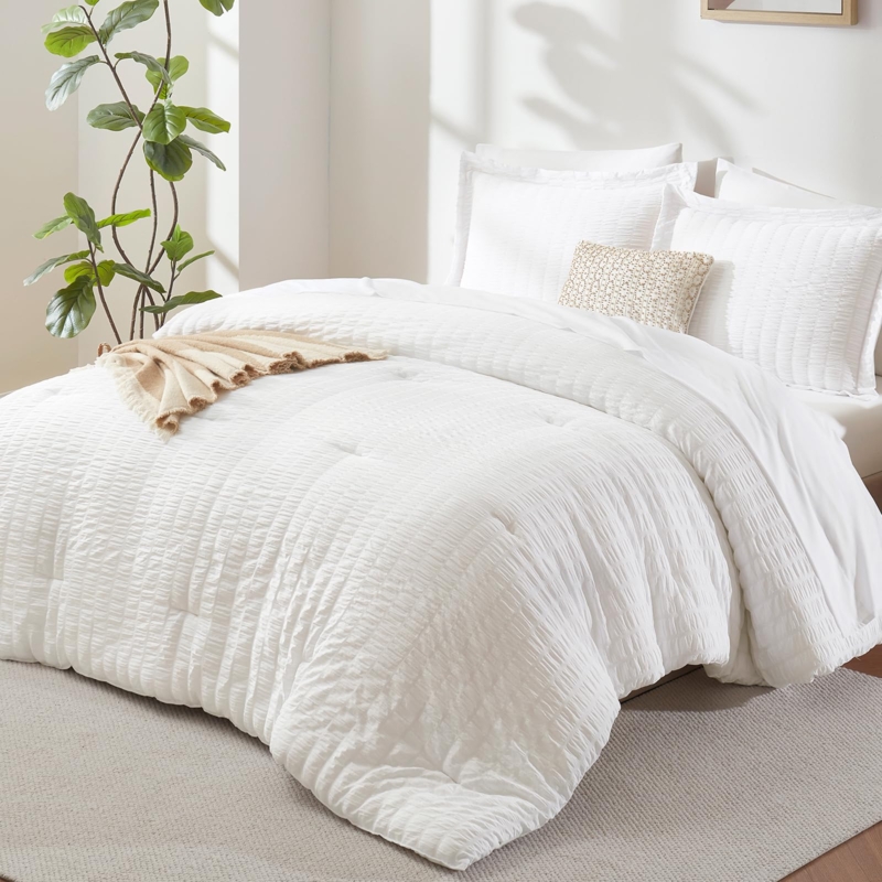 Seersucker Comforter Set Puckered Texture Modern Farmhouse Bedding