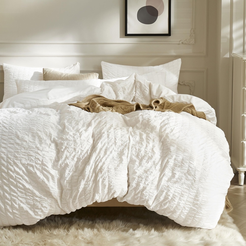 Seersucker Duvet Cover Set Microfiber, Coastal Style