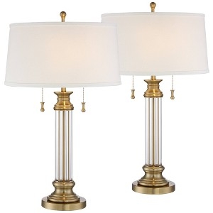 Set of 2 Crystal Table Lamps Stacked Blocks Antique Brass Accents