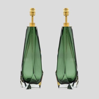 Set of 2 Emerald Green Faceted Glass Table Lamps Glam
