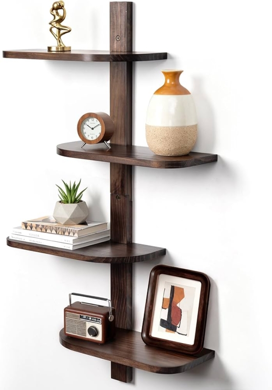Set of 4 Walnut Wood Floating Shelves with Natural Grain