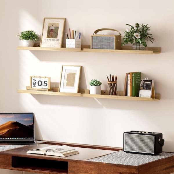Set of 6 Light Wood Floating Shelves for Minimalist Wall Decor